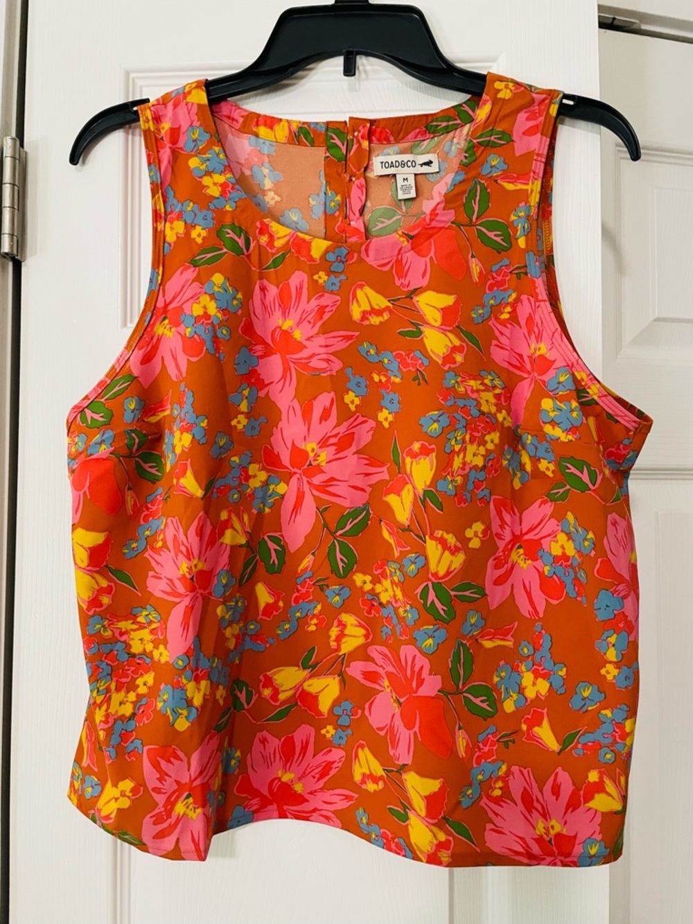 Toad&Co Orange Floral Sleeveless Tank with Pink & Yellow Blooms